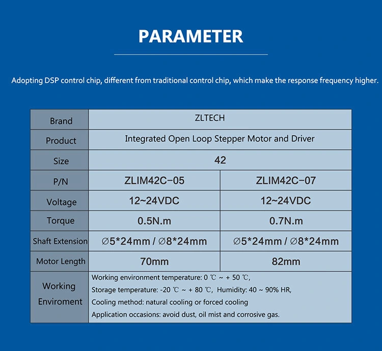 Zltech 2phase 1.8degree NEMA 17 42mm 24V 1.5A 0.7n. M Torque Brushless DC Canopen Integrated Open Loop Stepper Motor and Driver